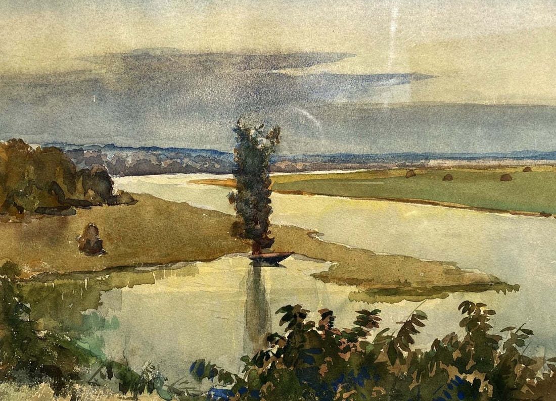 Watercolor painting River landscape Unknown artist - 8