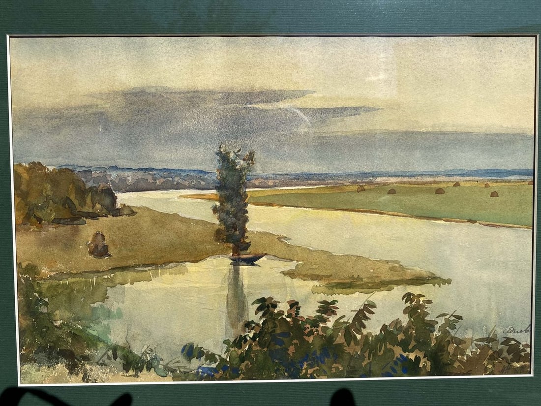 Watercolor painting River landscape Unknown artist - 9