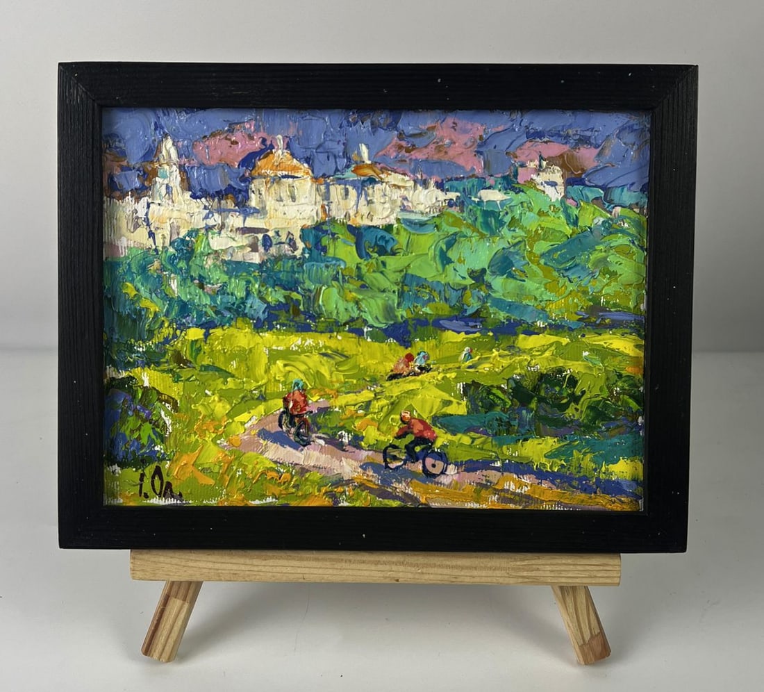 Oil painting Cycling through the forest Oleksiy Ivanyuk: Title: Oil painting Cycling through the forest Oleksiy Ivanyuk Description: NoAAA6304*** ABOUT THIS PAINTING **** TITLE: "Cycling through the forest"* ARTISTS: Oleksiy Ivanyuk* SIZE: 15x20 cm/5.90x7.8