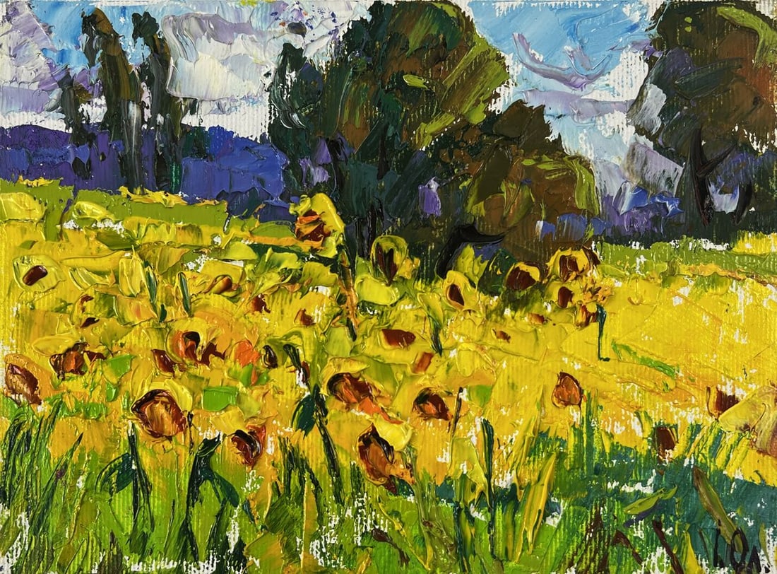 Oil painting Sunflowers are blooming in the field Oleksiy Ivanyuk - 3
