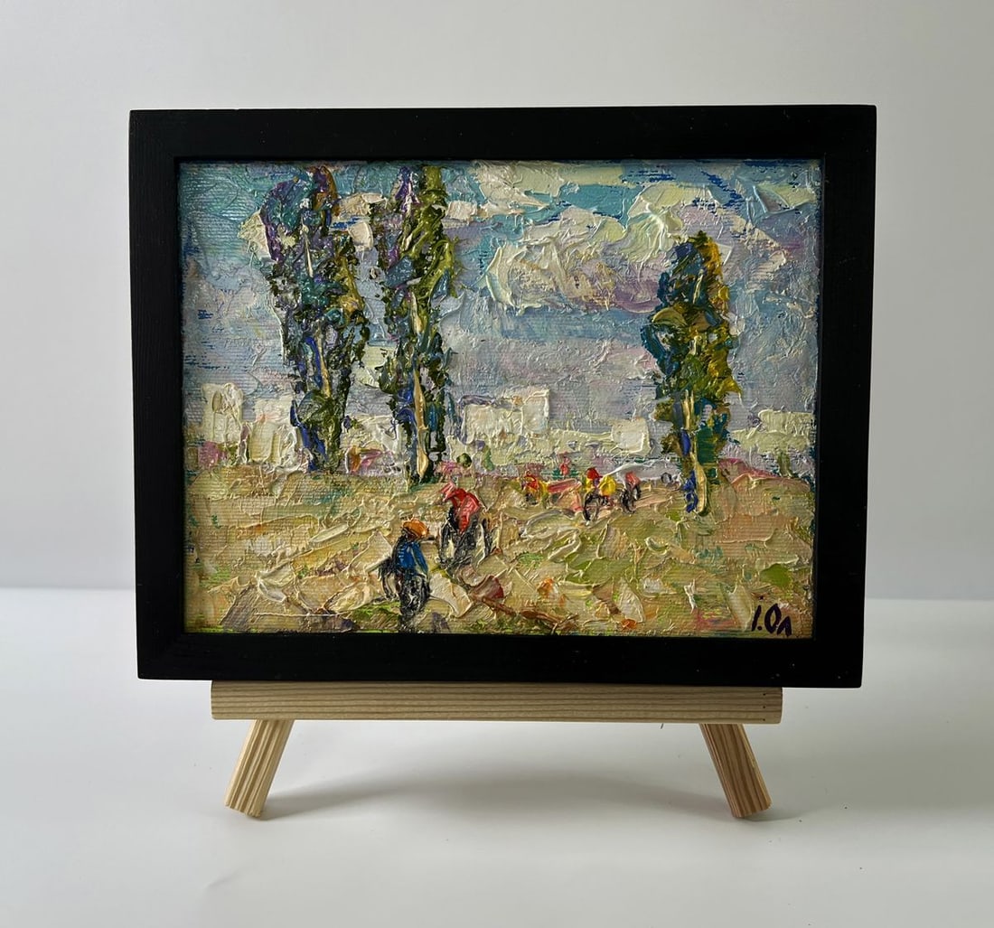 Oil painting Heat outside the city Oleksiy Ivanyuk: Title: Oil painting Heat outside the city Oleksiy Ivanyuk Description: NoAAA5615The Oil painting Canvas titled "Heat outside the city" immerses the viewer into a vivid rural landscape under the heavy 