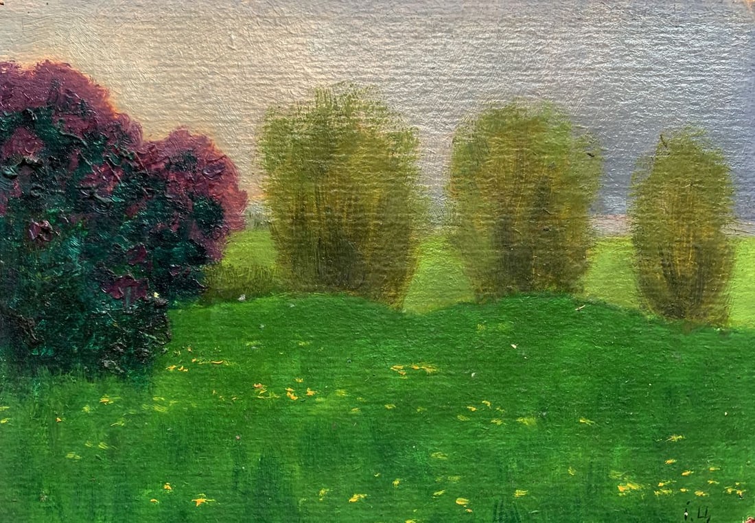 Oil painting Three trees in a field Ivan Tsyupka: Title: Oil painting Three trees in a field Ivan Tsyupka Description: No1765*** ABOUT THIS PAINTING **** TITLE: "Three trees in a field"* ARTISTS: Ivan Kirillovich Tsyupka* SIZE: 22.5x15.5 cm/'8.85x6.1