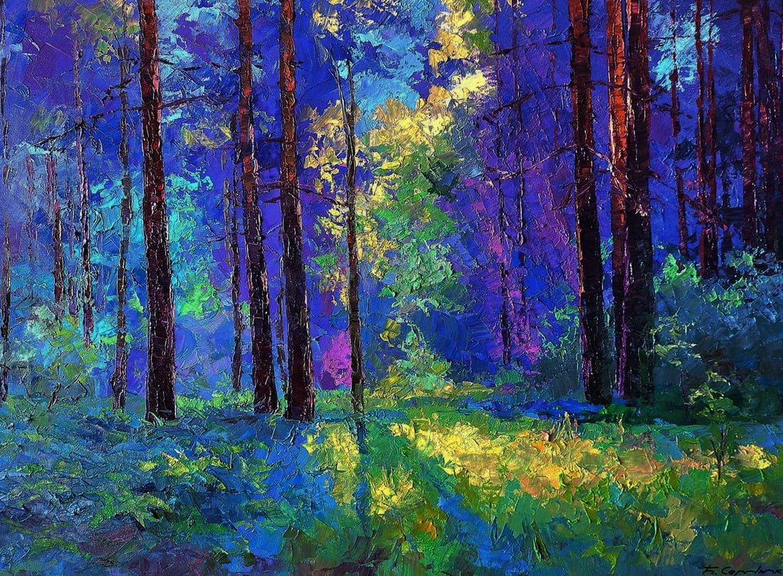 Oil painting Sunny meadow Boris Serdyuk: Title: Oil painting Sunny meadow Boris Serdyuk Description: NoSERB 1183The oil painting on Canvas titled "Sunny Meadow" transports the viewer into a radiant forest clearing, where sunlight spills gene
