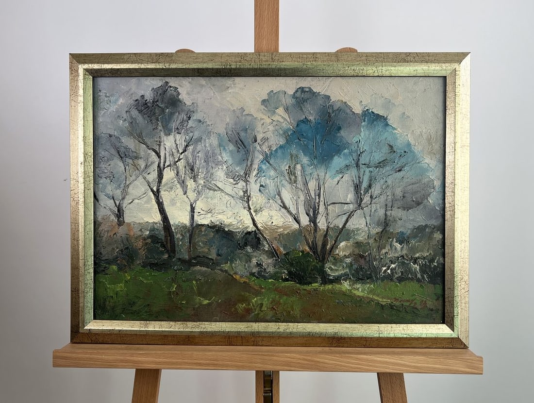 Oil painting Spring in the color of the sky Olga Kotlyarova: Title: Oil painting Spring in the color of the sky Olga Kotlyarova Description: NoAAA5165The oil painting on Canvas titled "Spring in the Color of the Sky" delicately captures the ephemeral and poetic