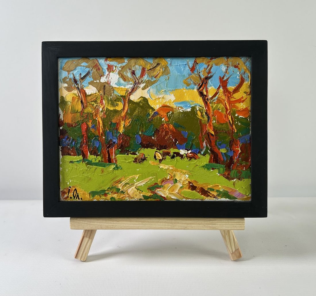 Oil painting Summer evening in the forest Alex Kalenyuk: Title: Oil painting Summer evening in the forest Alex Kalenyuk Description: NoAAA5199The oil painting on Canvas titled "Summer Evening in the Forest" radiates warmth and movement, capturing the final 