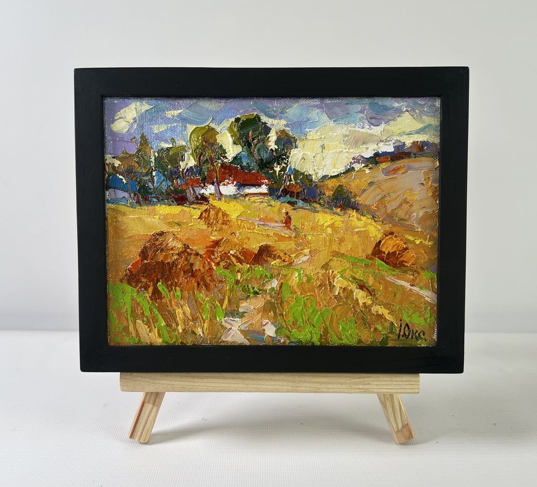 Oil painting Edge of the village Oksana Kalenyuk: Title: Oil painting Edge of the village Oksana Kalenyuk Description: NoAAA5200The oil painting on Canvas titled "Edge of the Village" captures a moment of rustic serenity on the threshold between cult