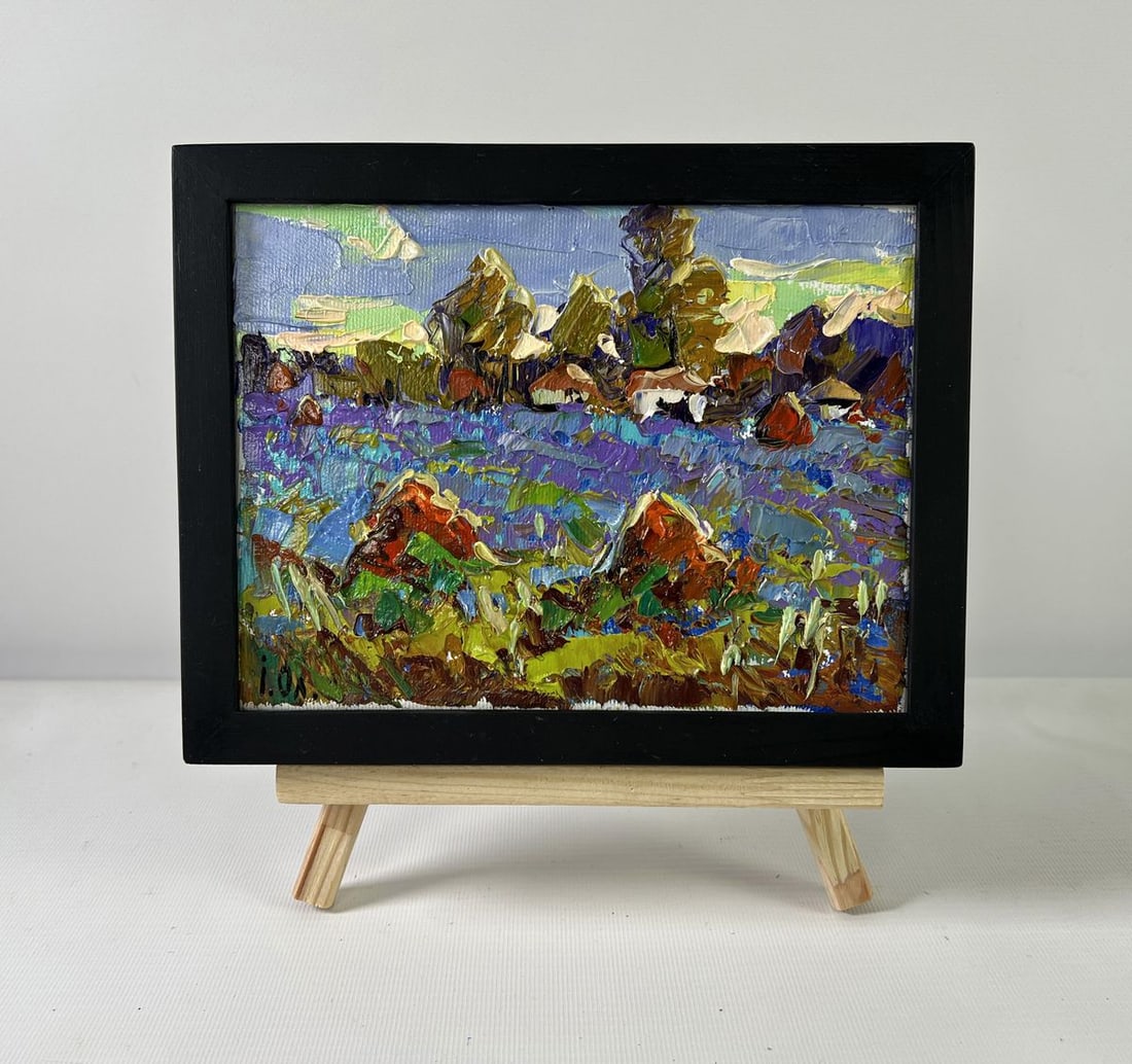 Oil painting Edge of the Village Alex Kalenyuk: Title: Oil painting Edge of the Village Alex Kalenyuk Description: NoAAA5268The oil painting on Canvas titled "Edge of the Village" captures the serene yet vibrant threshold where cultivated life meet