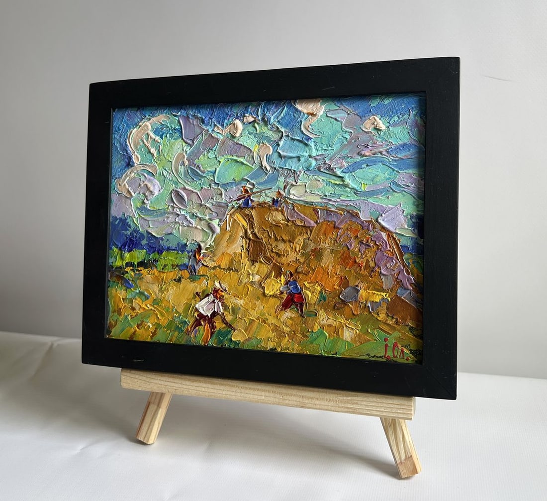 Oil painting Working in the field with hay Alex Kalenyuk - 2