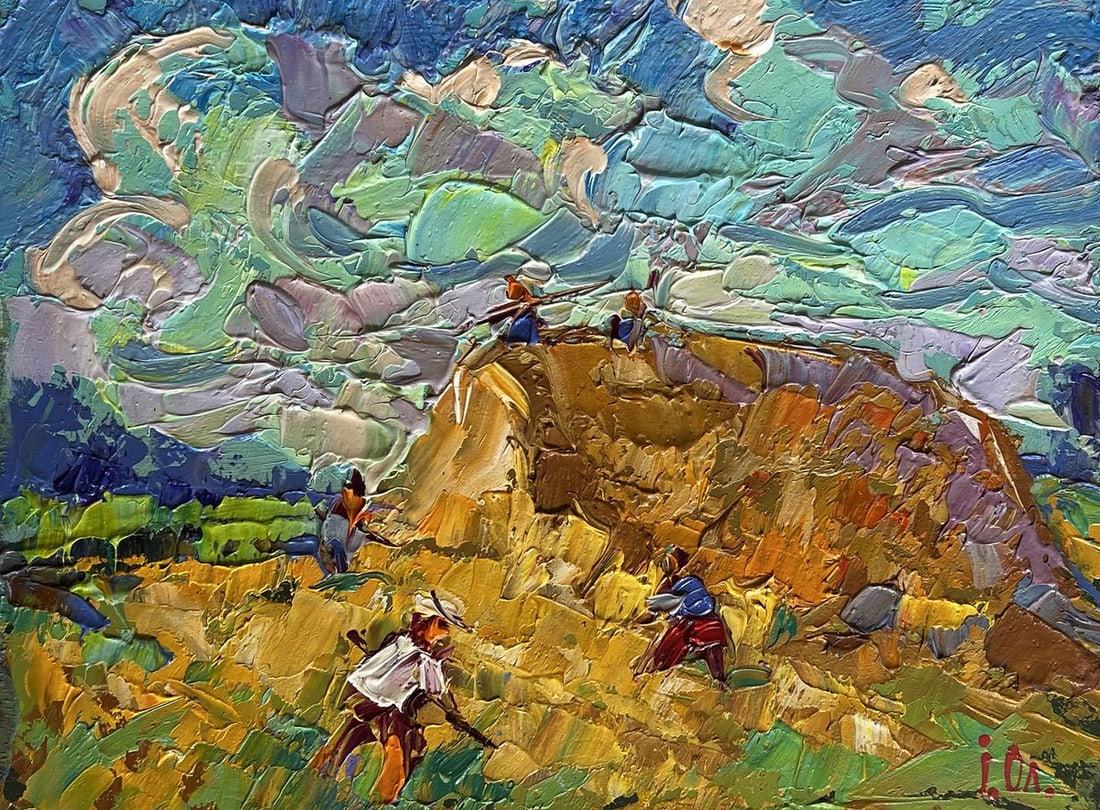 Oil painting Working in the field with hay Alex Kalenyuk - 3