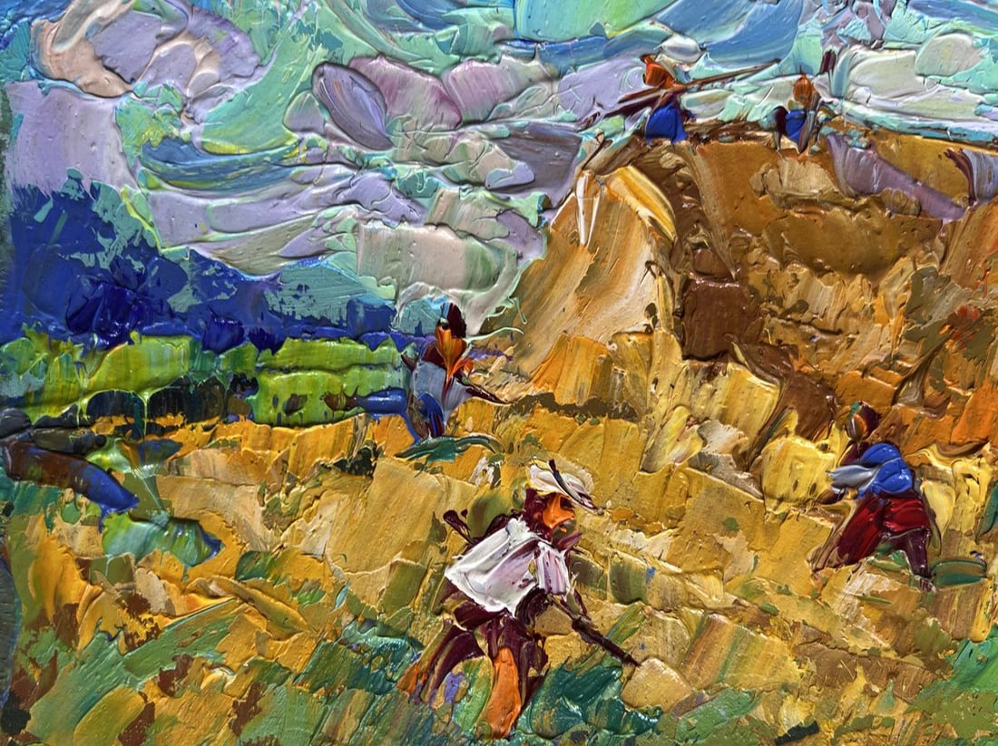 Oil painting Working in the field with hay Alex Kalenyuk - 4