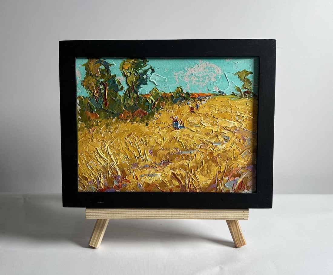 Oil painting Sunny day in the field Alex Kalenyuk: Title: Oil painting Sunny day in the field Alex Kalenyuk Description: NoAAA4069This oil painting cardboard, titled "Sunny day in the field", the artist's use of rich, textured brushstrokes brings the 