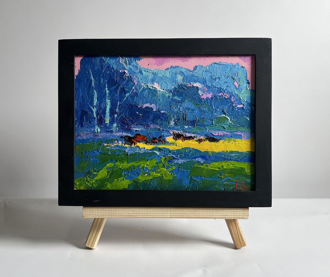 Oil painting Spring meadows Oksana Kalenyuk: Title: Oil painting Spring meadows Oksana Kalenyuk Description: NoAAA4070This oil painting cardboard, titled "Spring meadows", the artist uses bold, expressive brushstrokes and a rich color palette to