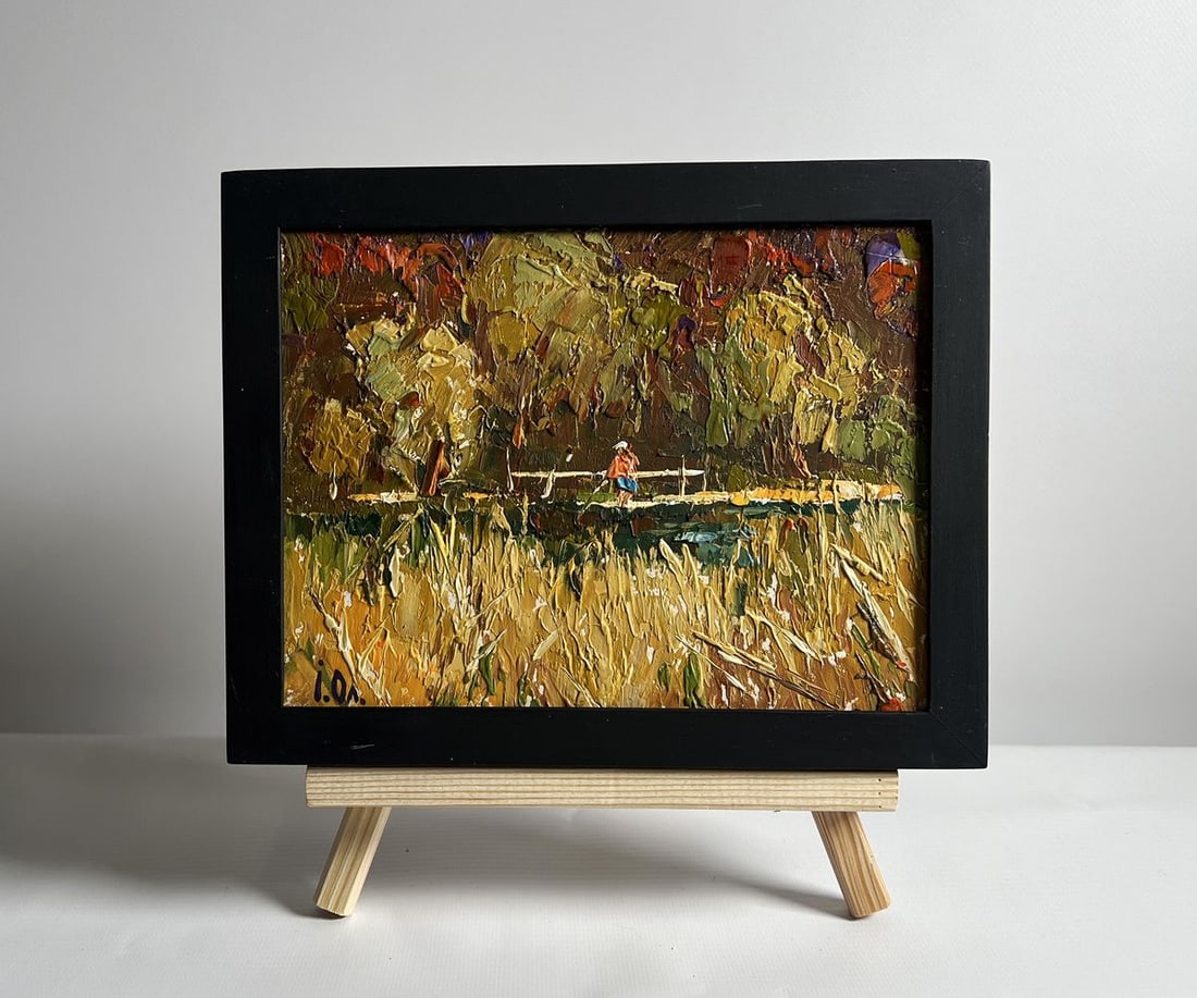 Oil painting Field and a river nearby Alex Kalenyuk: Title: Oil painting Field and a river nearby Alex Kalenyuk Description: NoAAA4072This oil painting cardboard, titled "Field and a river nearby", the composition is divided into three distinct sections