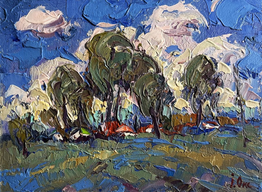 Oil painting Clouds are floating over the village Oksana Kalenyuk - 3