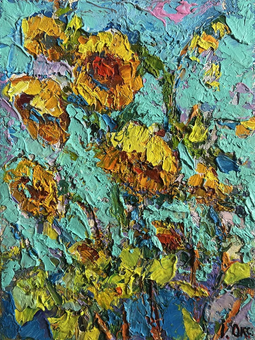 Oil painting Sunflowers in the field Oksana Kalenyuk - 3