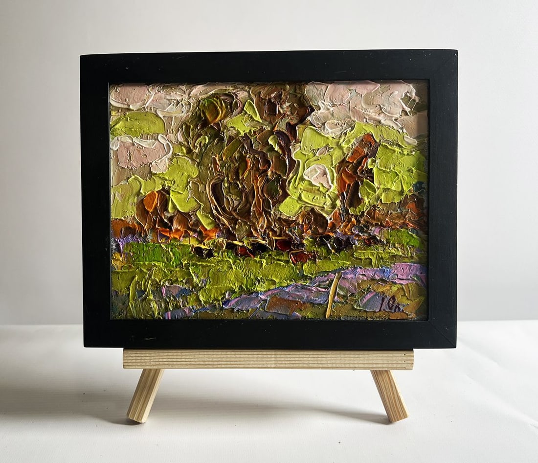 Oil painting Lush meadows behind the village Alex Kalenyuk: Title: Oil painting Lush meadows behind the village Alex Kalenyuk Description: NoAAA4115This oil painting canvas, titled "Lush meadows behind the village", the composition is brought to life through t