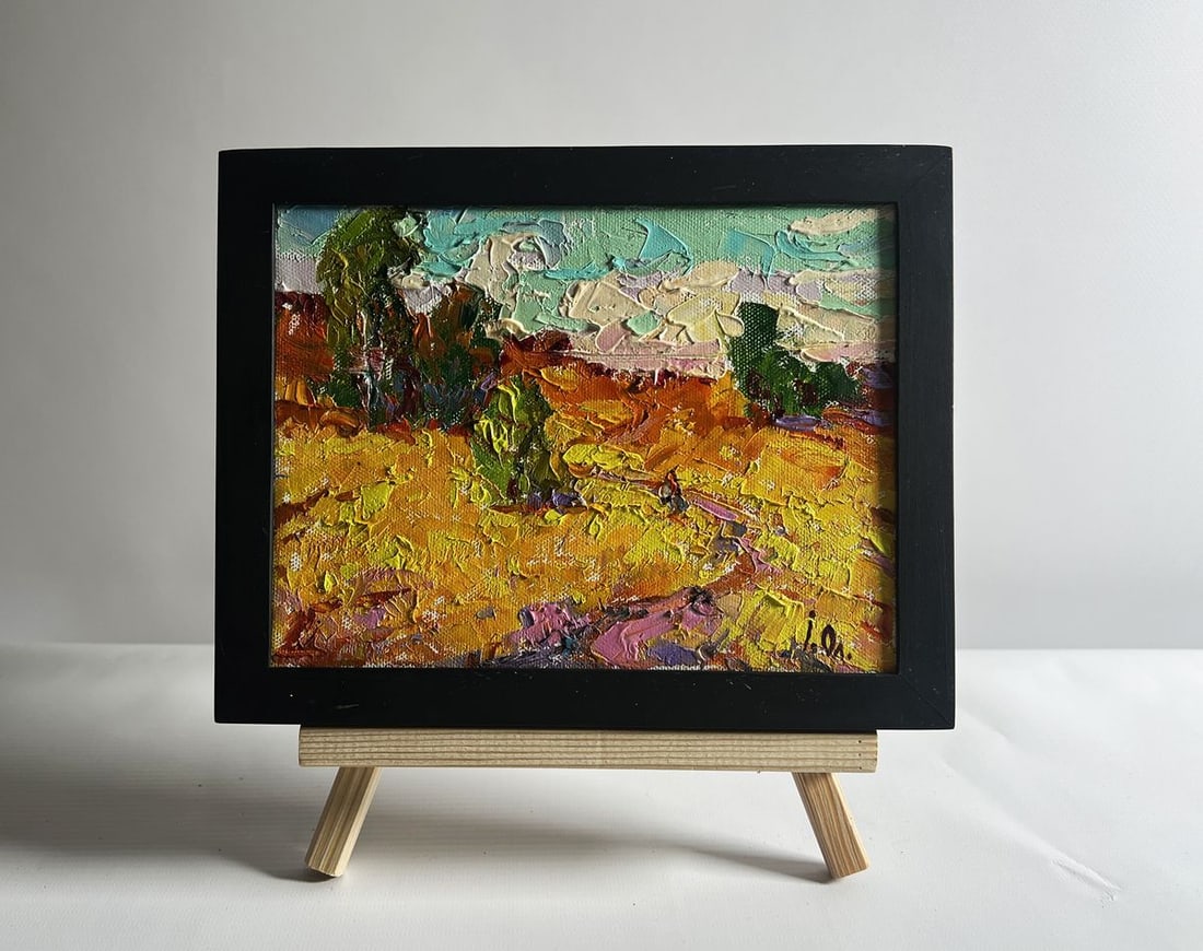 Oil painting A light breeze in the field Alex Kalenyuk: Title: Oil painting A light breeze in the field Alex Kalenyuk Description: NoAAA4125This oil painting canvas, titled "A light breeze in the field", the landscape is alive with vibrant hues of yellow,