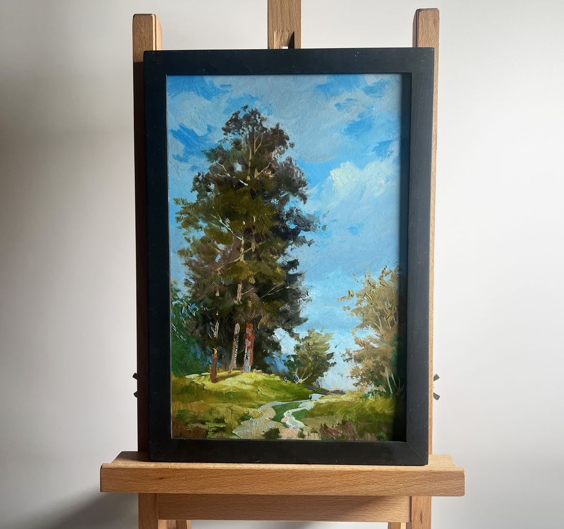 Oil painting Admire the summer forest Yuriy Suprunchuk: Title: Oil painting Admire the summer forest Yuriy Suprunchuk Description: NoAAA4170The painting titled "Admire the summer forest" captures the serene beauty of a lush, sunlit landscape. At its center