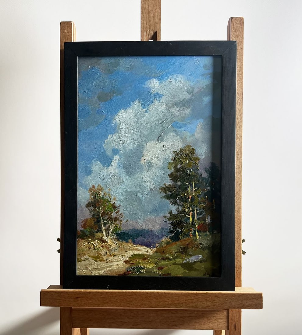 Oil painting Into the depths of the forest Yuriy Suprunchuk: Title: Oil painting Into the depths of the forest Yuriy Suprunchuk Description: NoAAA4189The painting titled "Into the depths of the forest" captures a serene yet powerful moment in nature, where a wi