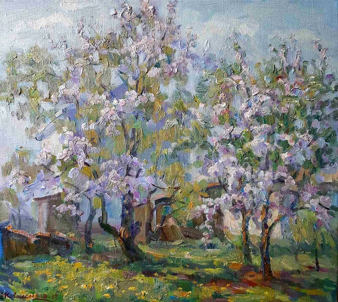 Oil painting Trees bloom Kovalenko Ivan Mikhailovich: Title: Oil painting Trees bloom Kovalenko Ivan Mikhailovich Description: NoKoval 134 *** ABOUT THIS PAINTING *** * TITLE: "Trees bloom" * ARTISTS: Kovalenko Ivan Mikhailovich * SIZE: 40x45 cm/'15.74x1