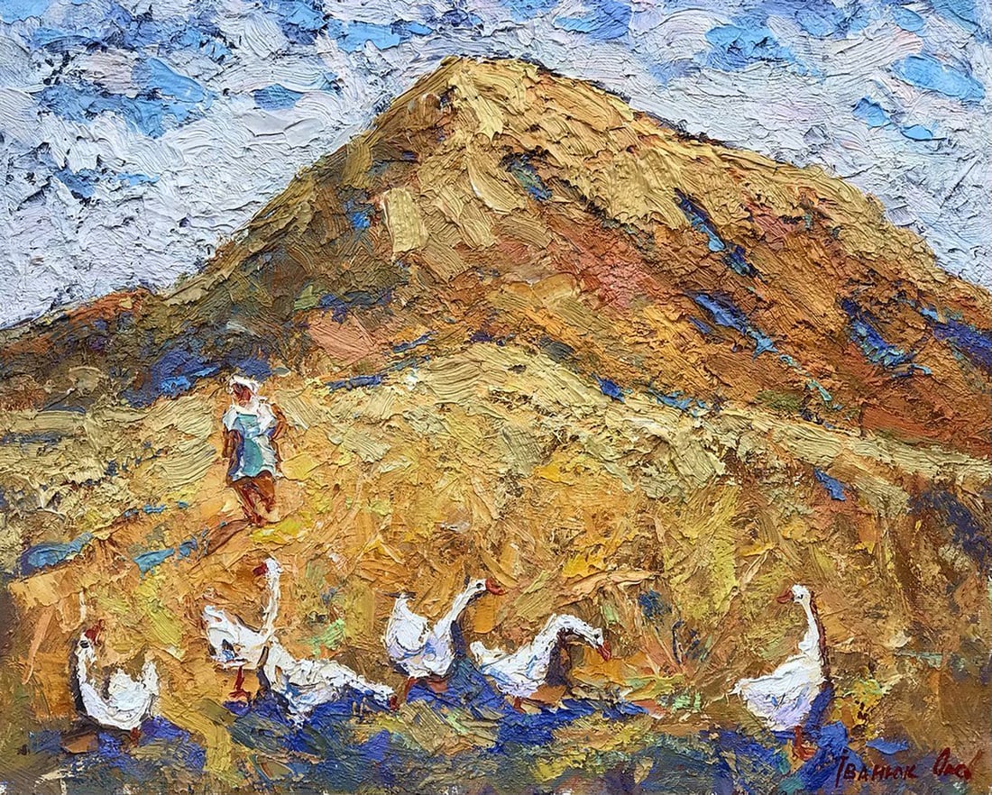 Oil painting Straw Kalenyuk Oksana: Title: Oil painting Straw Kalenyuk Oksana Description: NoKalen 1087 "Straw" is an exquisite oil painting that captures the beauty of a serene landscape. With meticulous brushstrokes and a harmonious c