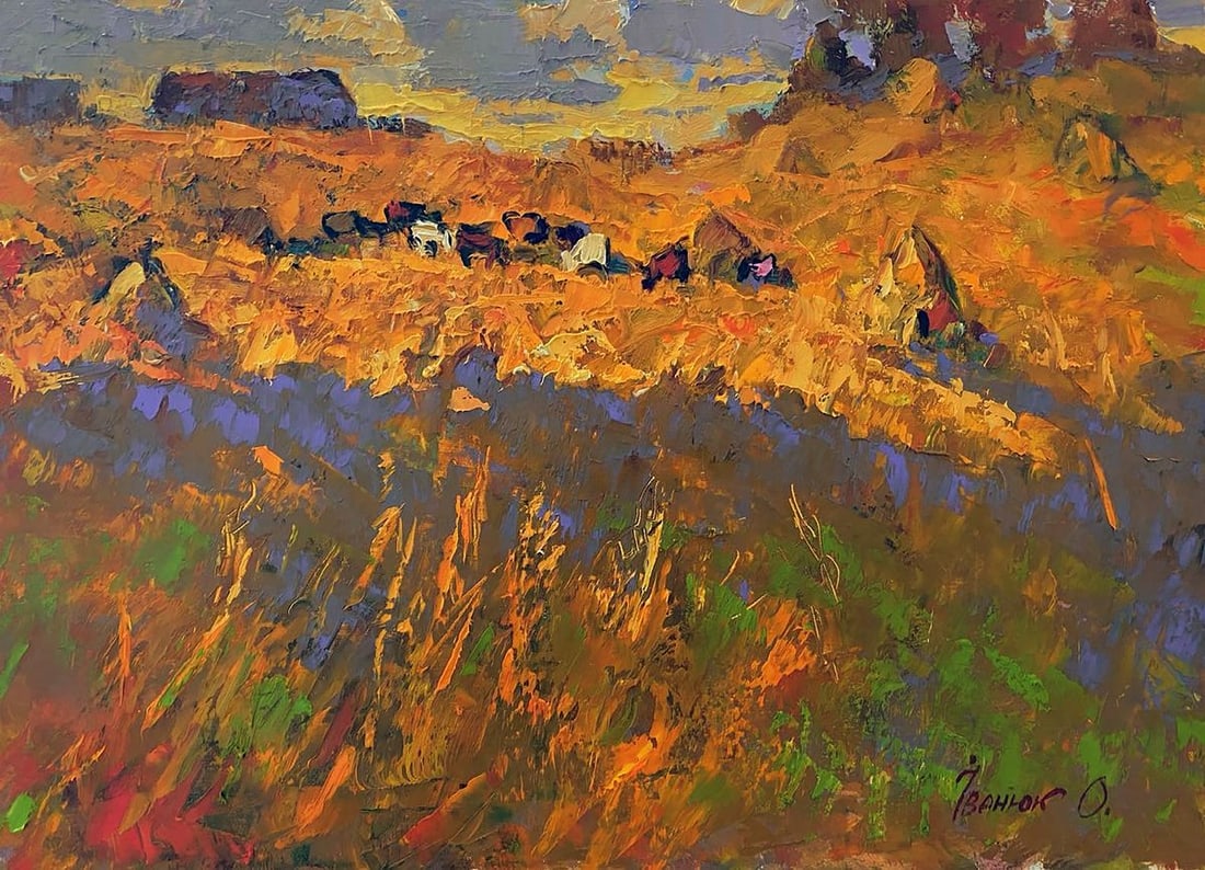 Oil painting Buckwheat stubble Alex Kalenyuk: Title: Oil painting Buckwheat stubble Alex Kalenyuk Description: NoKalen 1235The oil painting entitled Buckwheat Stubble is a vibrant and vibrant landscape that captures the beauty of the countryside 