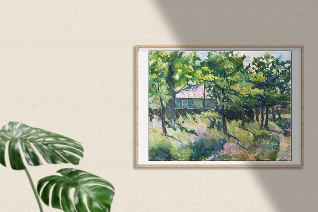Oil painting Forest landscape with a house Peter Tovpev - 2