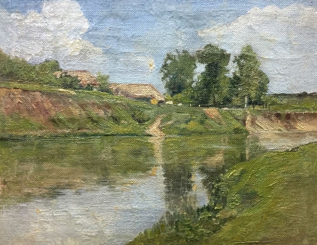 Oil painting River bay: Title: Oil painting River bay Description: NoVern 52 *** ABOUT THIS PAINTING *** * TITLE: "River bay" * SIZE: 22x29 cm/'8.66x11.41 inches' * MEDIUM: oil, canvas * HAND PAINTED: Original painting from 