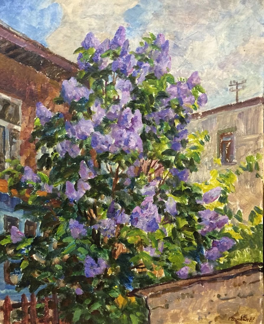 Oil painting Lilac near the house Dziuban Ivan Feodosievich: Title: Oil painting Lilac near the house Dziuban Ivan Feodosievich Description: NoVern 87 *** ABOUT THIS PAINTING *** * TITLE: "Lilac near the house" * ARTISTS: Dziuban Ivan Feodosievich * SIZE: 40x49