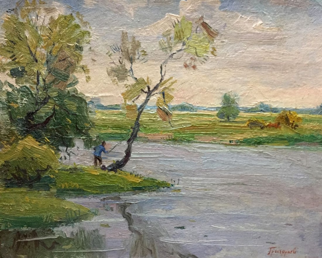 Oil painting Fishing Grigoryev Sergey Alekseevich: Title: Oil painting Fishing Grigoryev Sergey Alekseevich Description: NoVern 132 *** ABOUT THIS PAINTING *** * TITLE: "Fishing" * ARTISTS: Grigoryev Sergey Alekseevich * SIZE: 40x50 cm/'15.74x19.68