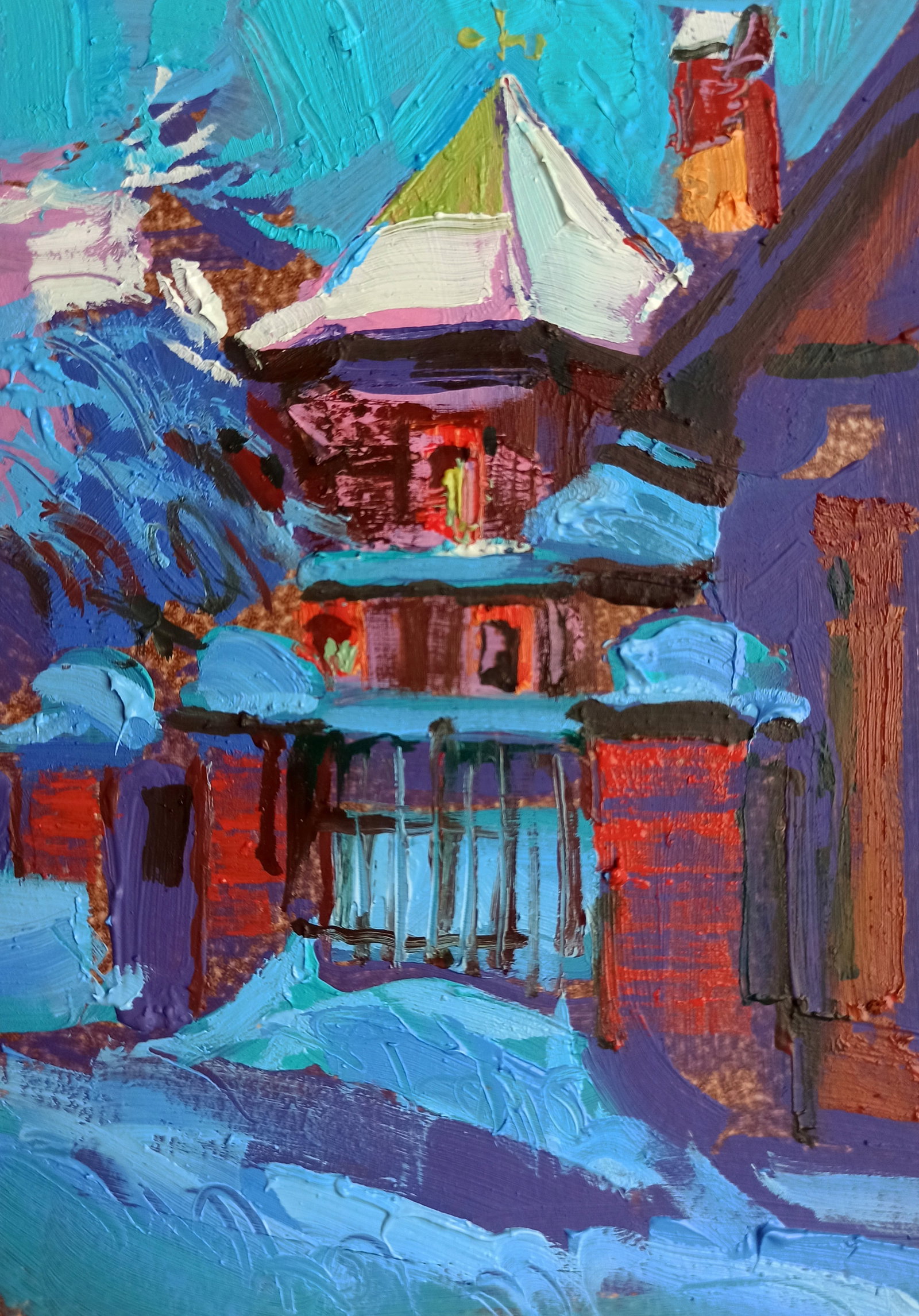 Oil painting Old house in winter Viktor Khadzhinov: Title: Oil painting Old house in winter Viktor Khadzhinov Description: 69KHADZ Painter: Viktor Khadzhinov Size: 12x16 cm/4.72x6.29 inches Components: oil, cardboard Original painting CONDITION: excell