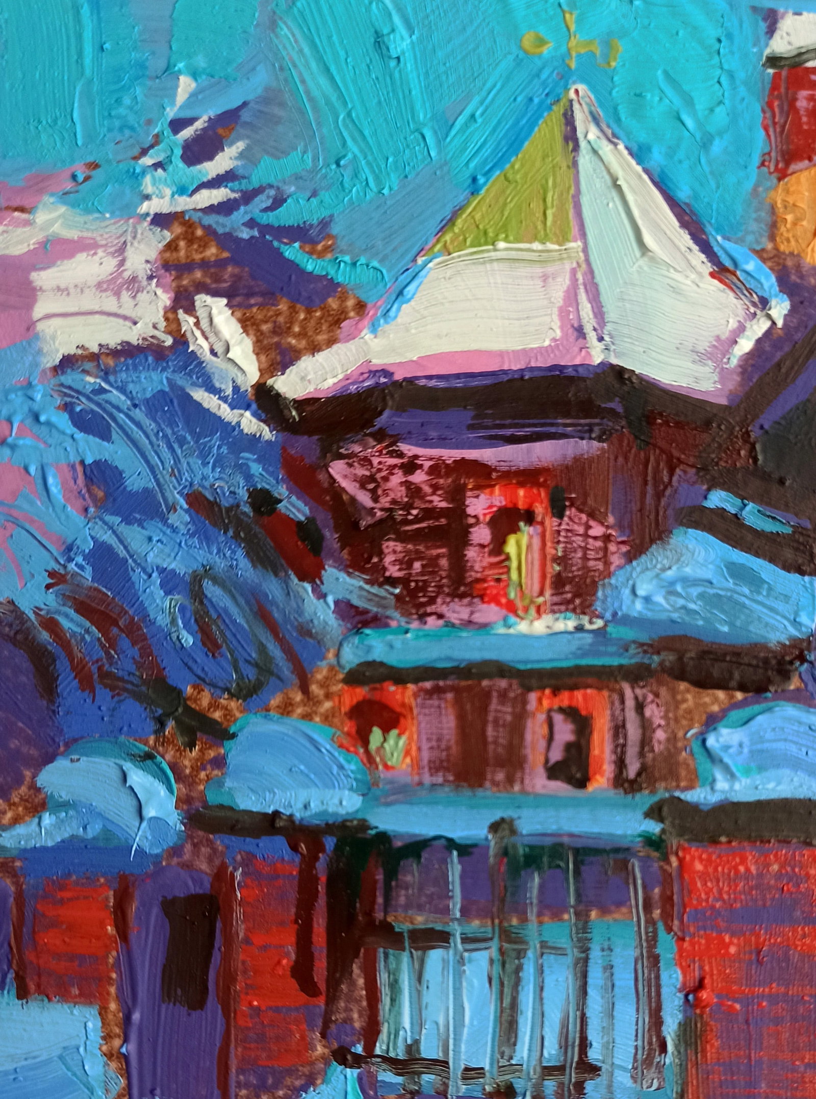 Oil painting Old house in winter Viktor Khadzhinov - 2