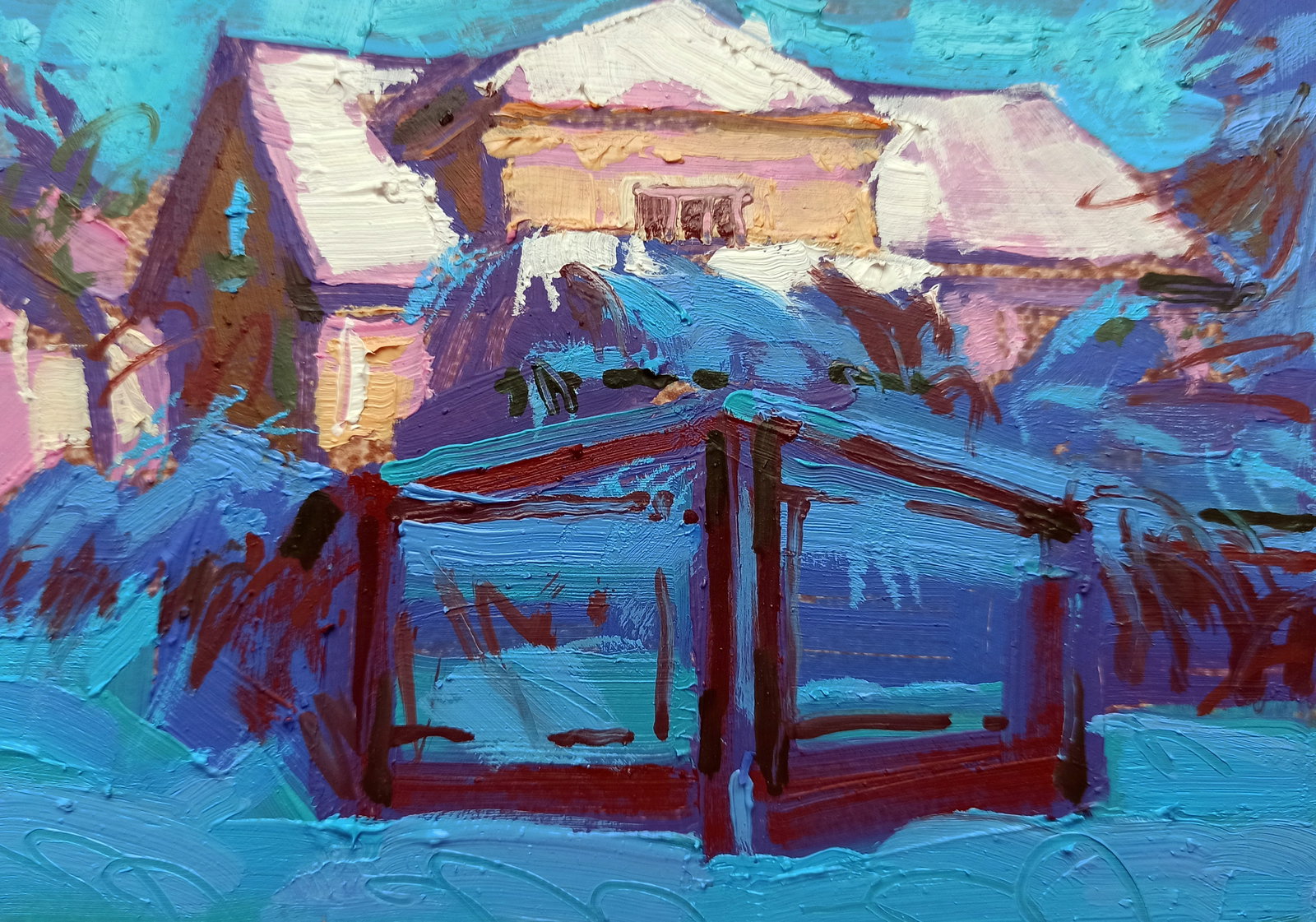 Oil painting Gate to the city museum Viktor Khadzhinov: Title: Oil painting Gate to the city museum Viktor Khadzhinov Description: 71KHADZ Painter: Viktor Khadzhinov Size: 16x12 cm/6.29x4.72 inches Components: oil, cardboard Original painting CONDITION: ex