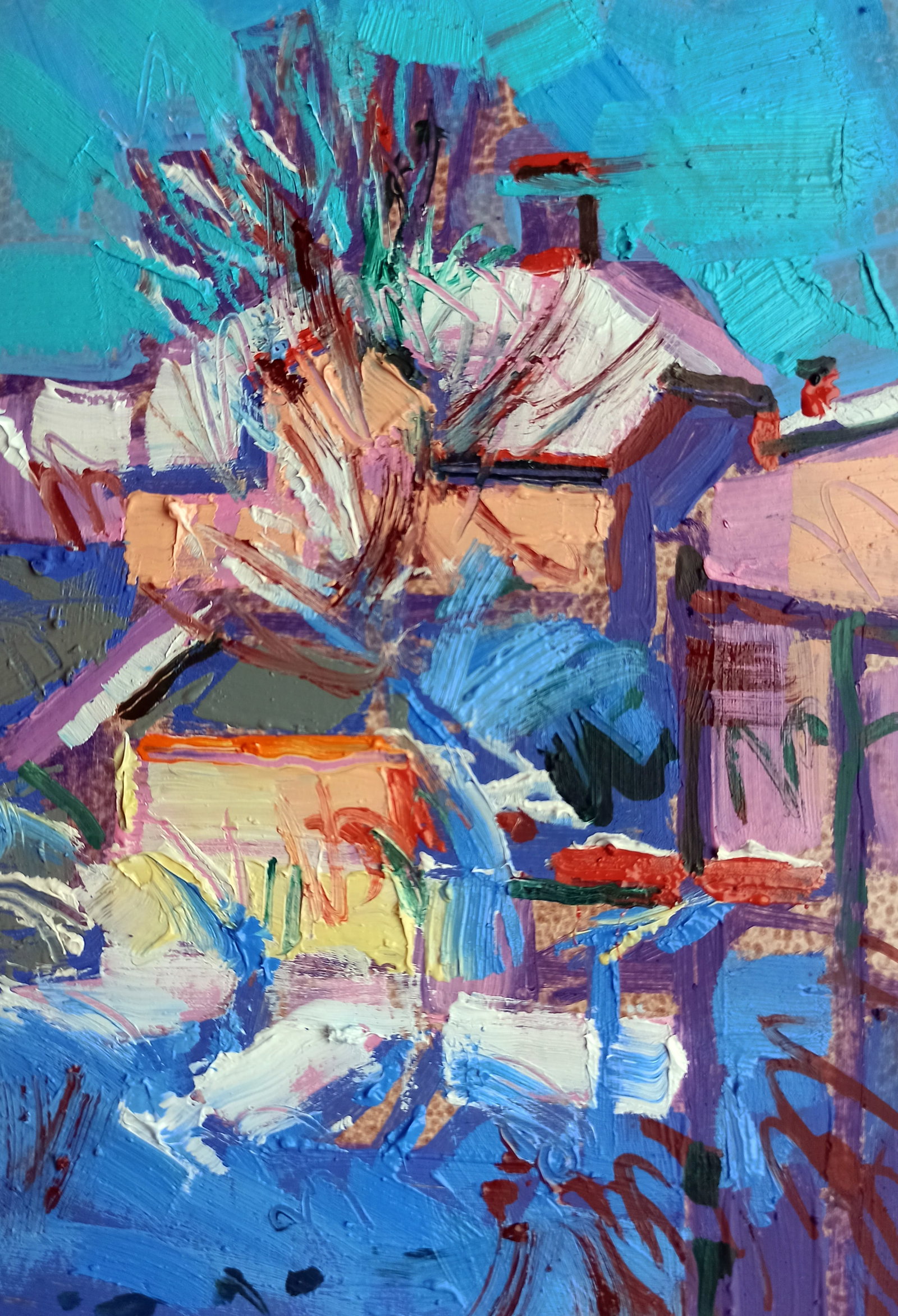 Oil painting Urban winter dream Viktor Khadzhinov: Title: Oil painting Urban winter dream Viktor Khadzhinov Description: 75KHADZ Painter: Viktor Khadzhinov Size: 12x16 cm/4.72x6.29 inches Components: oil, cardboard Original painting CONDITION: excelle