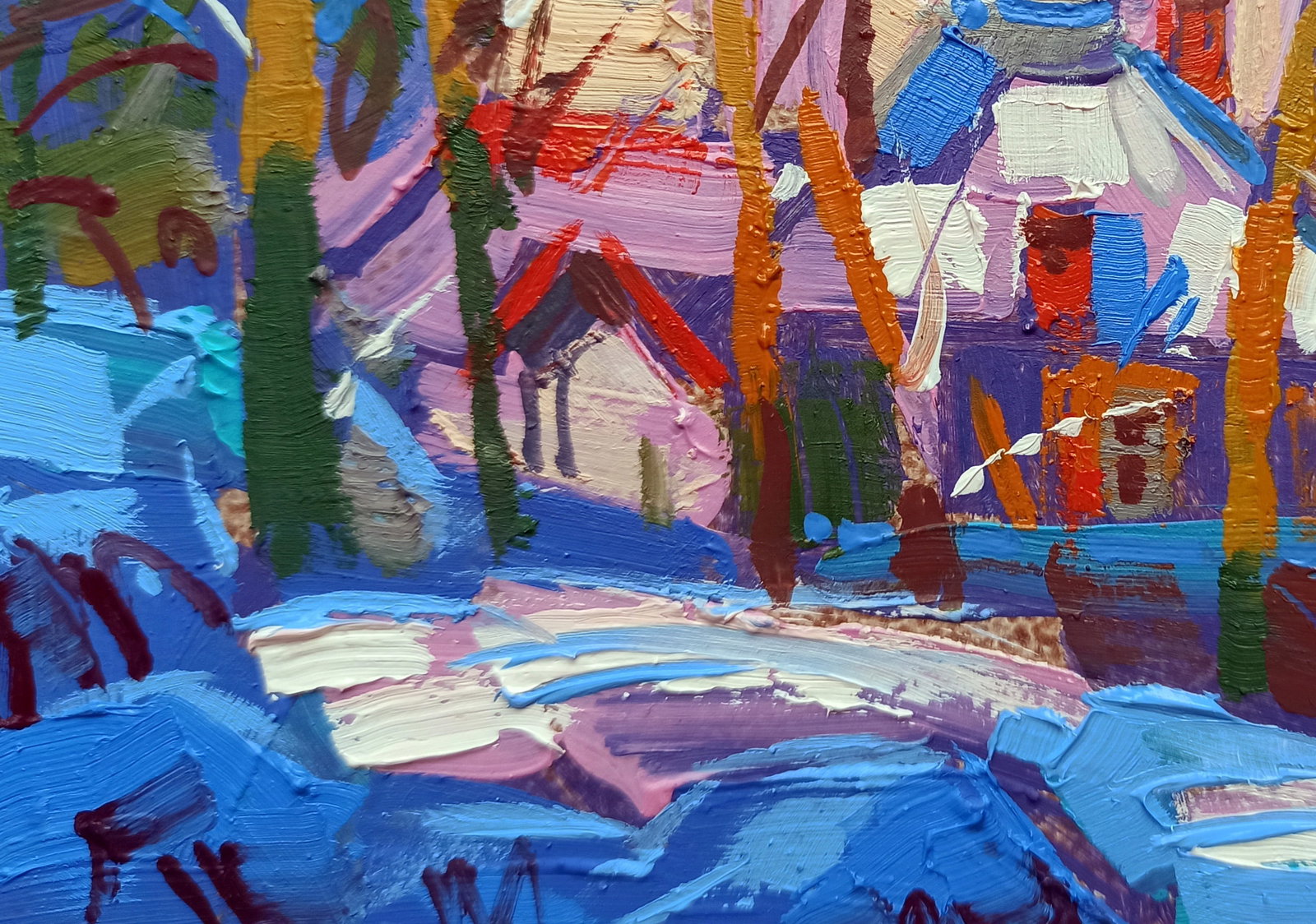 Oil painting Clearing the yard of snow Viktor Khadzhinov - 4