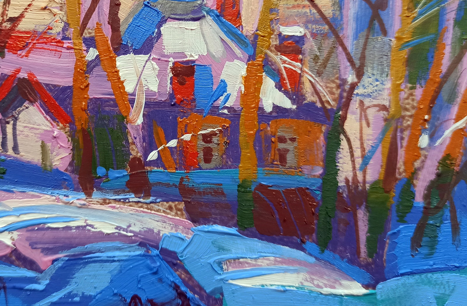 Oil painting Clearing the yard of snow Viktor Khadzhinov - 5