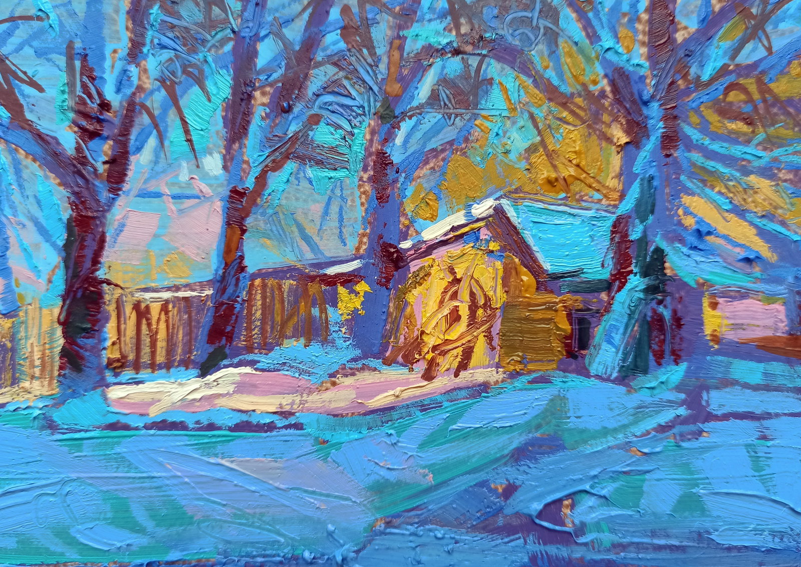 Oil painting Early winter morning Viktor Khadzhinov: Title: Oil painting Early winter morning Viktor Khadzhinov Description: 78KHADZ Painter: Viktor Khadzhinov Size: 16x12 cm/6.29x4.72 inches Components: oil, cardboard Original painting CONDITION: excel