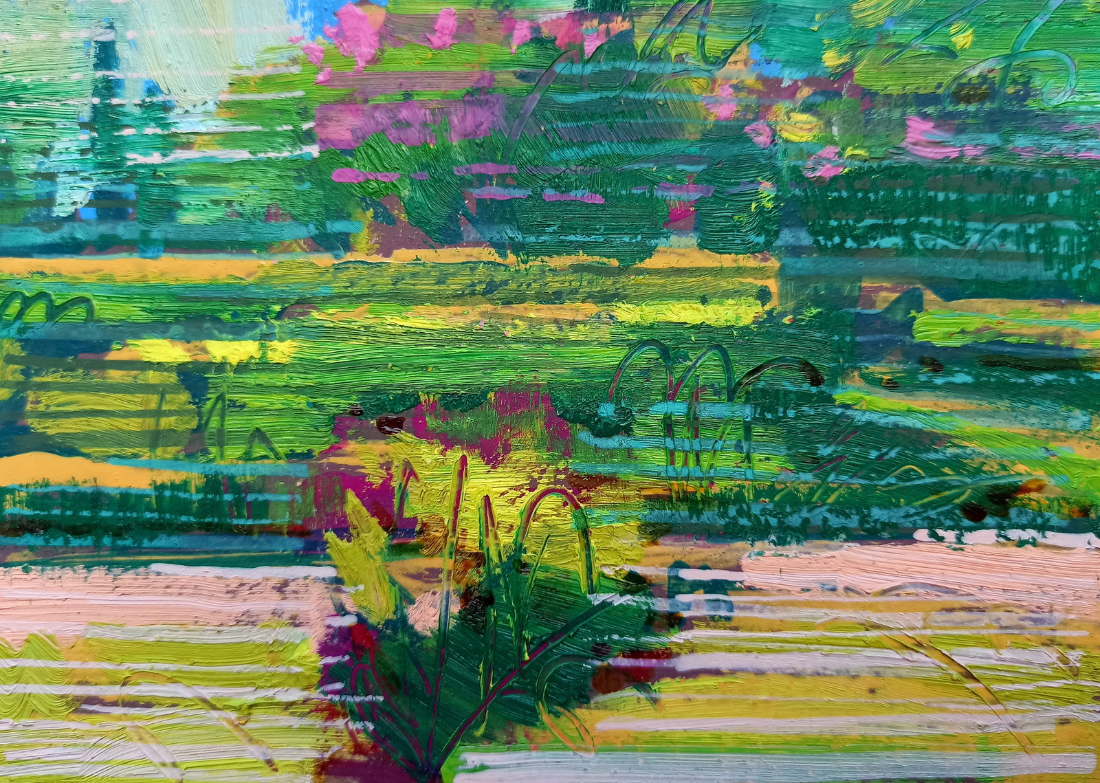 Oil painting Flowering meadows Viktor Khadzhinov: Title: Oil painting Flowering meadows Viktor Khadzhinov Description: 81KHADZ Painter: Viktor Khadzhinov Size: 16x12 cm/6.29x4.72 inches Components: oil, cardboard Original painting CONDITION: excellen