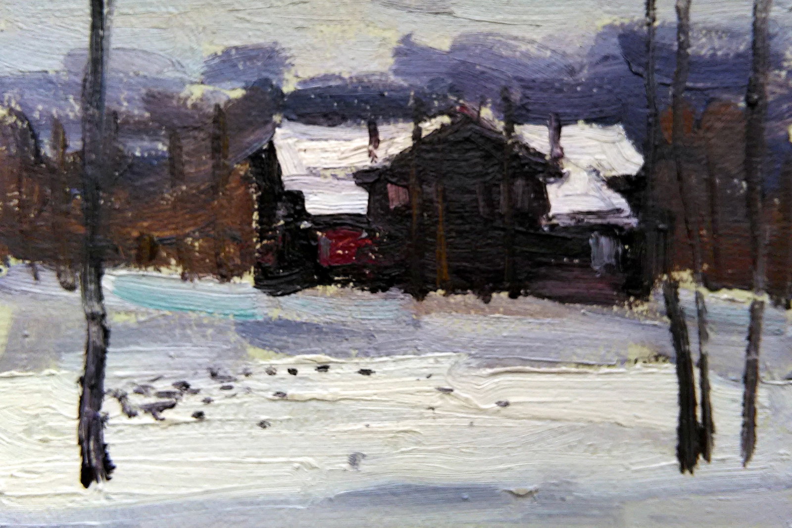 Oil painting Late afternoon in winter Viktor Khadzhinov: Title: Oil painting Late afternoon in winter Viktor Khadzhinov Description: 87KHADZ Painter: Viktor Khadzhinov Size: 16x12 cm/6.29x4.72 inches Components: oil, cardboard Original painting CONDITION: e