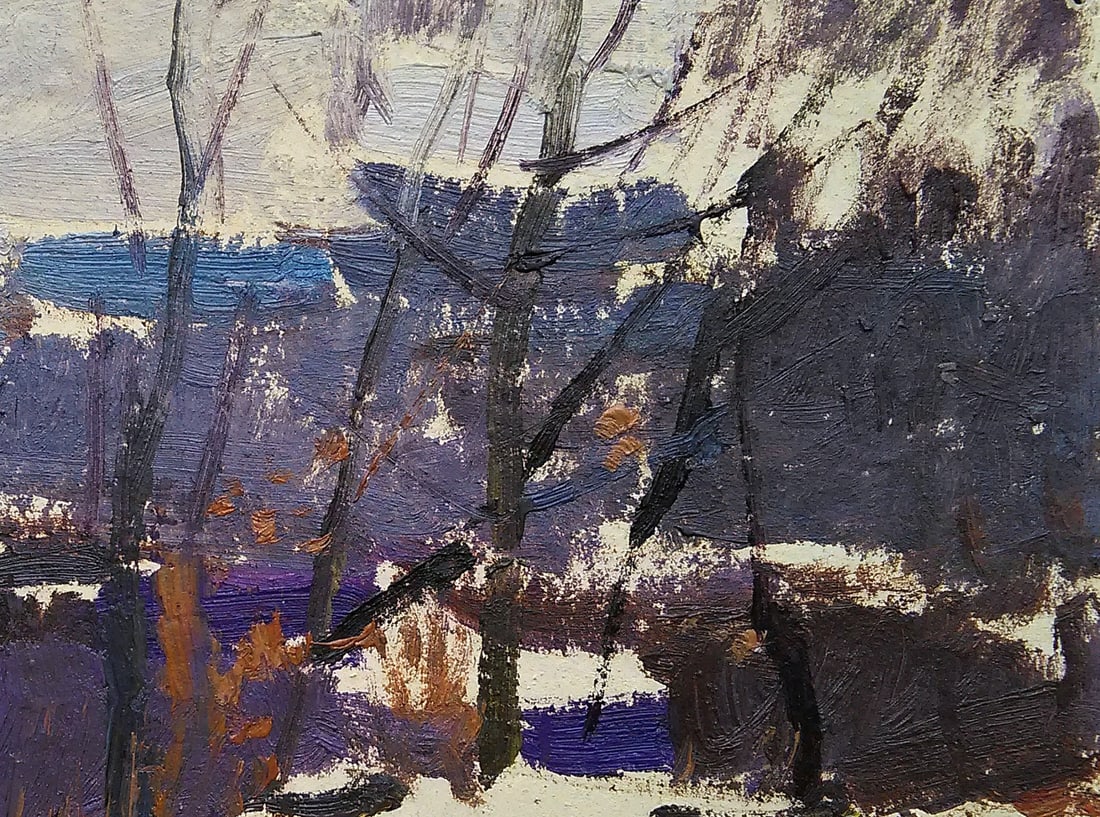 Oil painting Winter forest by the river Viktor Khadzhinov - 3