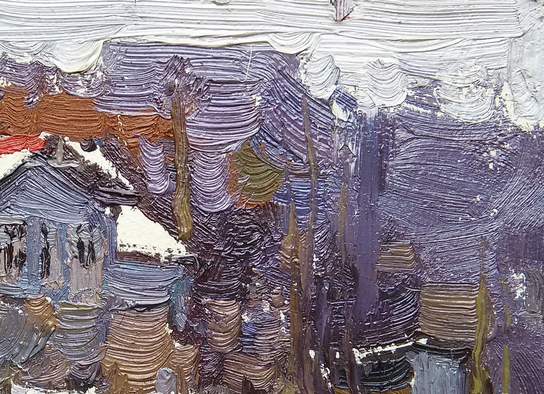 Oil painting Cottage in the winter forest Viktor Khadzhinov - 3