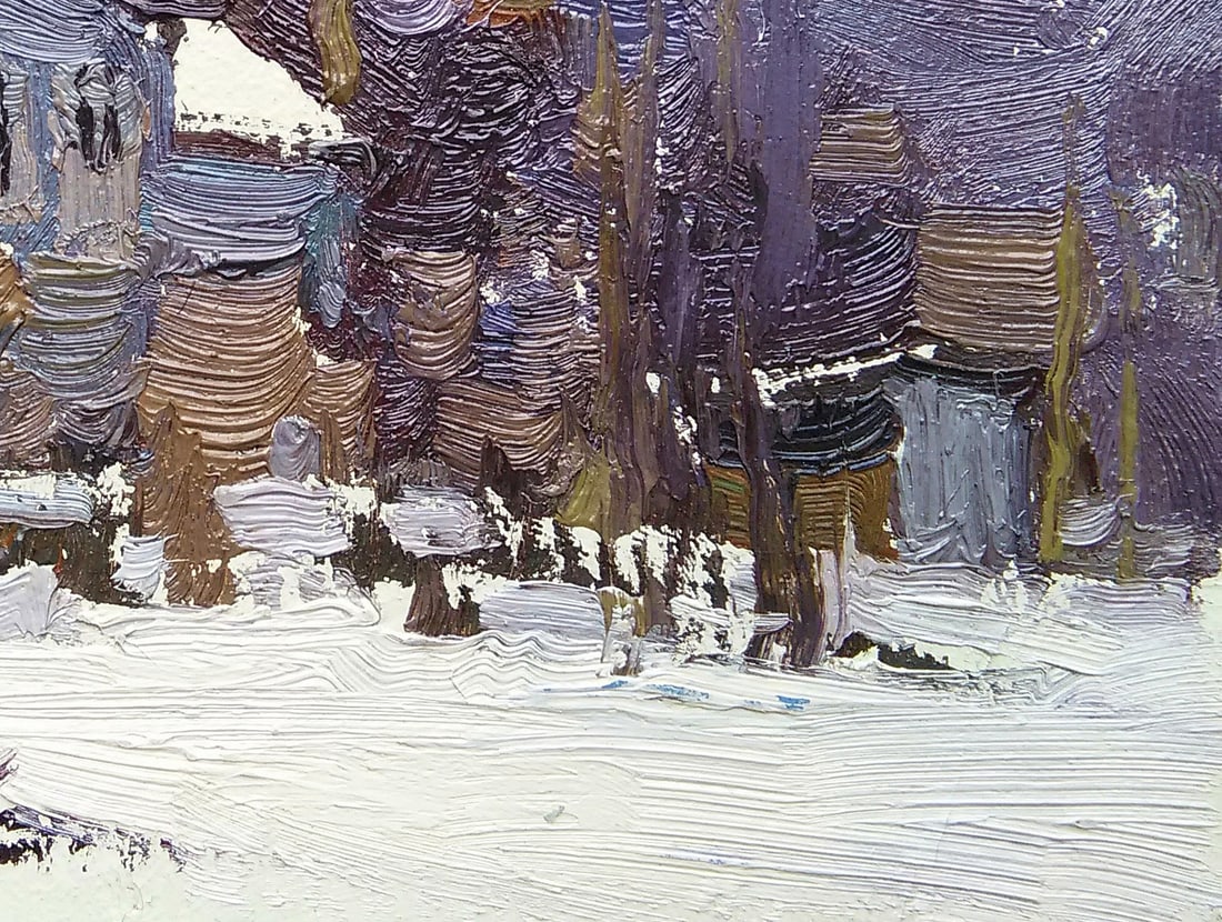 Oil painting Cottage in the winter forest Viktor Khadzhinov - 5