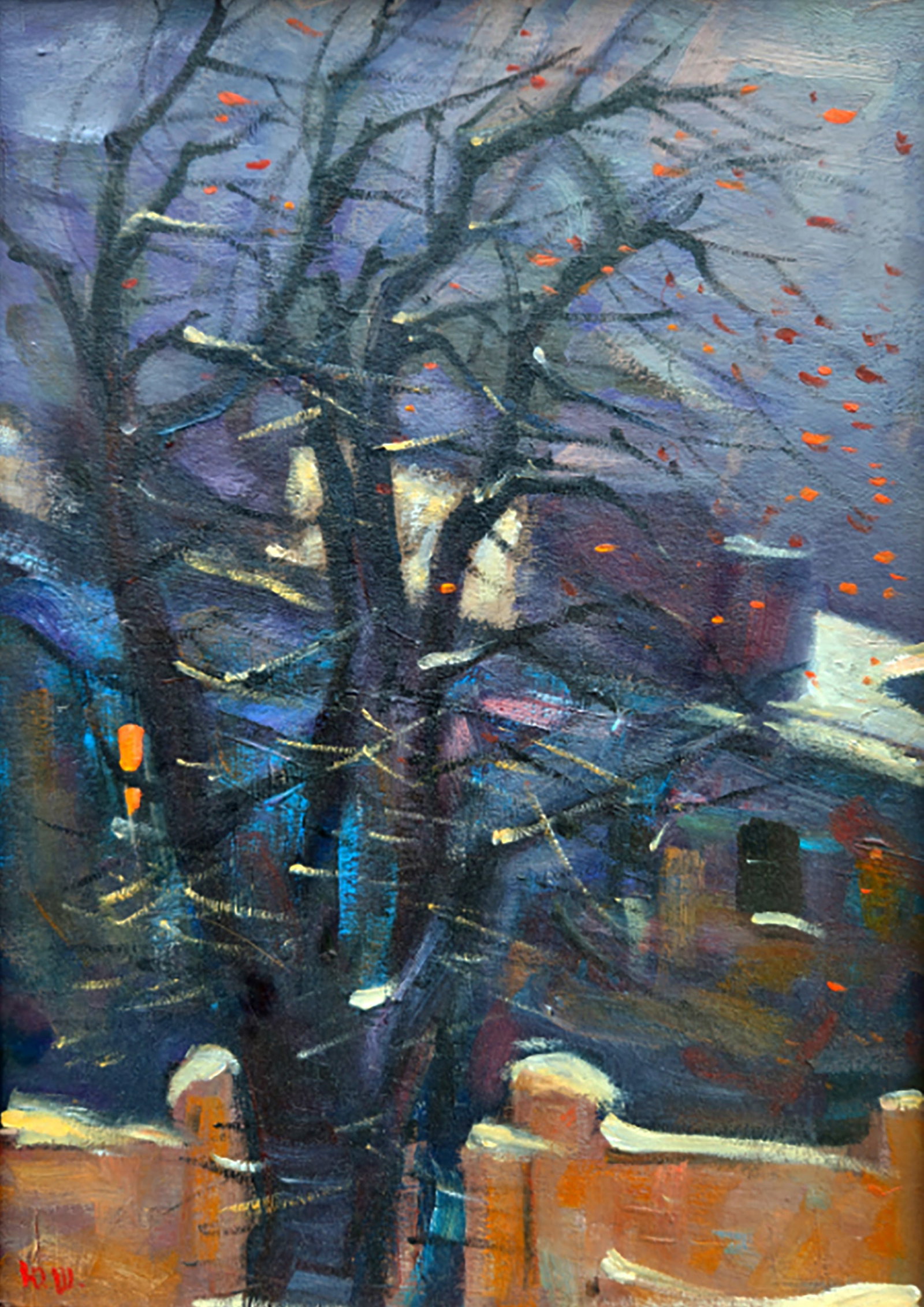 Oil painting Winter evening in the city Yuri Shkrob: Title: Oil painting Winter evening in the city Yuri Shkrob Description: 13SHKR Painter: Yuri Shkrob Size: 32?23 cm/12.59x9.05 inches Components: oil, cardboard Original painting CONDITION: excellent A