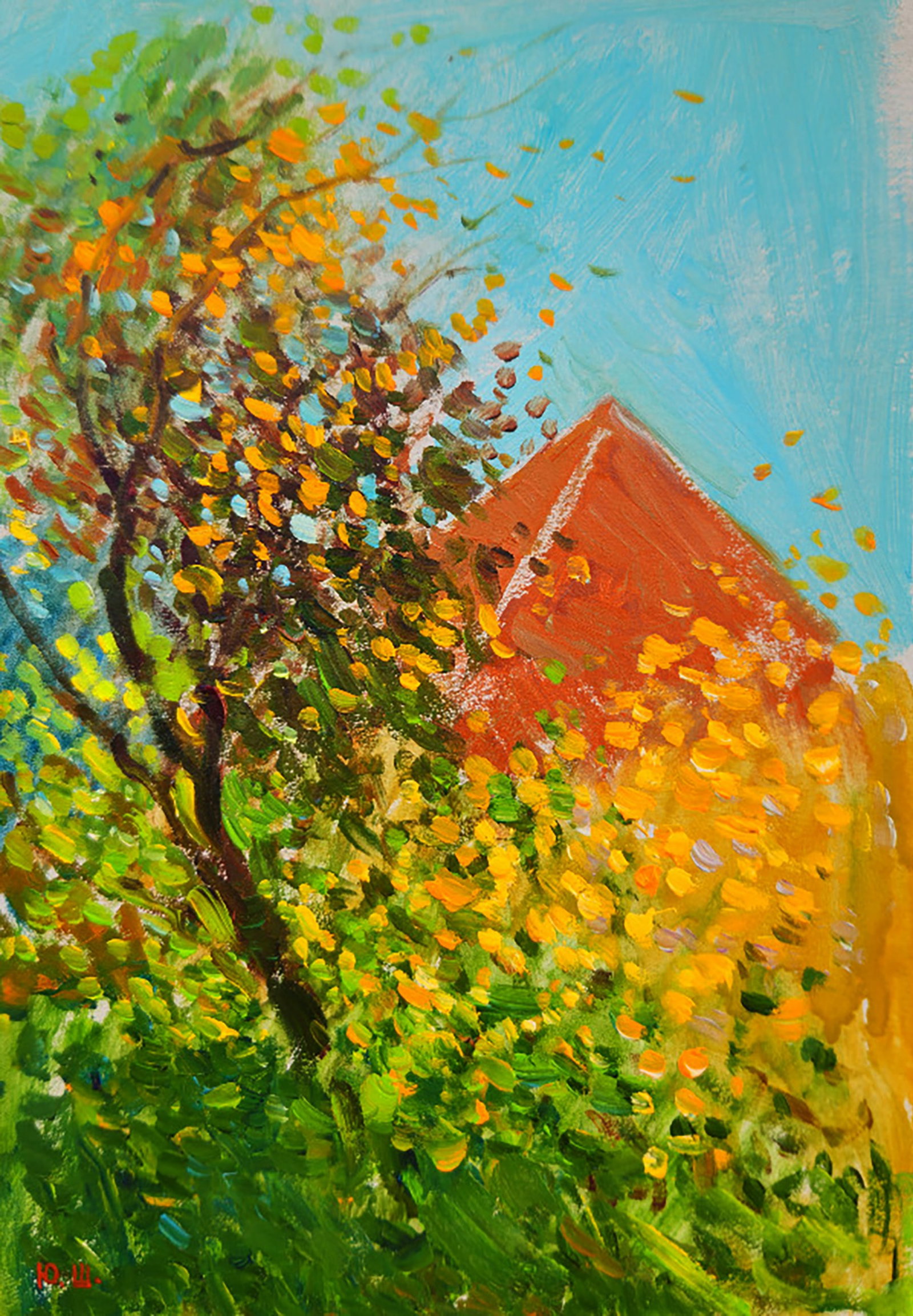 Oil painting An autumn day in the village Yuri Shkrob: Title: Oil painting An autumn day in the village Yuri Shkrob Description: 26SHKR Painter: Yuri Shkrob Size: 18?13 cm/7.08x5.11 inches Components: oil, cardboard Original painting CONDITION: excellent 