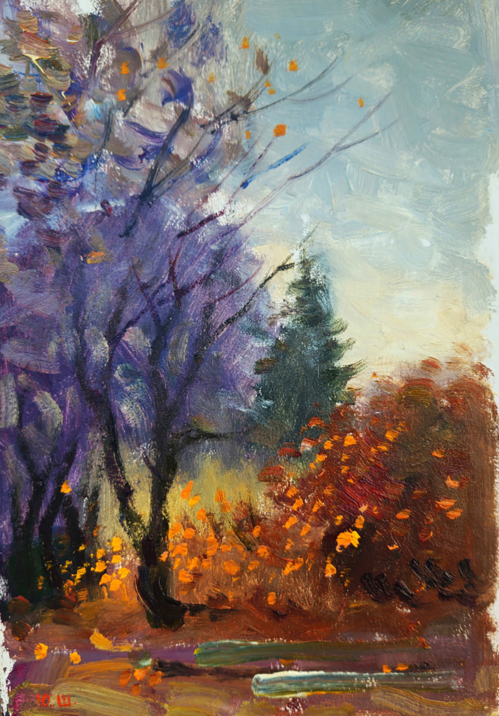 Oil painting Cloudy Day in the Forest Yuri Shkrob: Title: Oil painting Cloudy Day in the Forest Yuri Shkrob Description: 37SHKR Painter: Yuri Shkrob Size: 18?13 cm/7.08x5.11 inches Components: oil, cardboard Original painting CONDITION: excellent ARTI