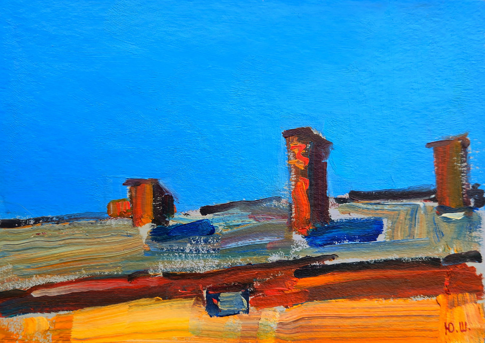 Oil painting Sunny quiet summer day Yuri Shkrob: Title: Oil painting Sunny quiet summer day Yuri Shkrob Description: 48SHKR Painter: Yuri Shkrob Size: 13?18 cm/5.11x7.08 inches Components: oil, cardboard Original painting CONDITION: excellent ARTIST