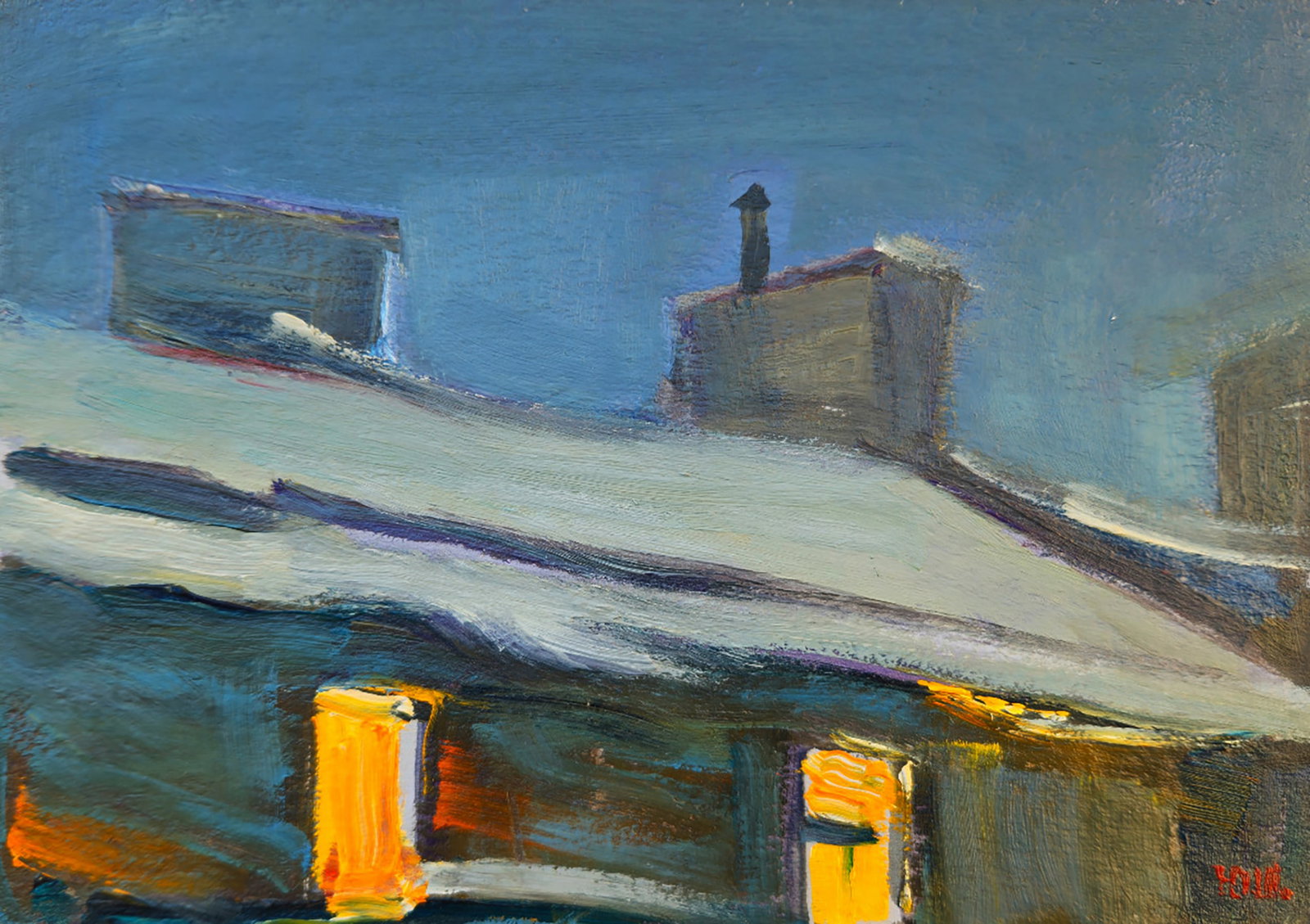 Oil painting Twilight in the gray city Yuri Shkrob: Title: Oil painting Twilight in the gray city Yuri Shkrob Description: 52SHKR Painter: Yuri Shkrob Size: 13?18 cm/5.11x7.08 inches Components: oil, cardboard Original painting CONDITION: excellent ART