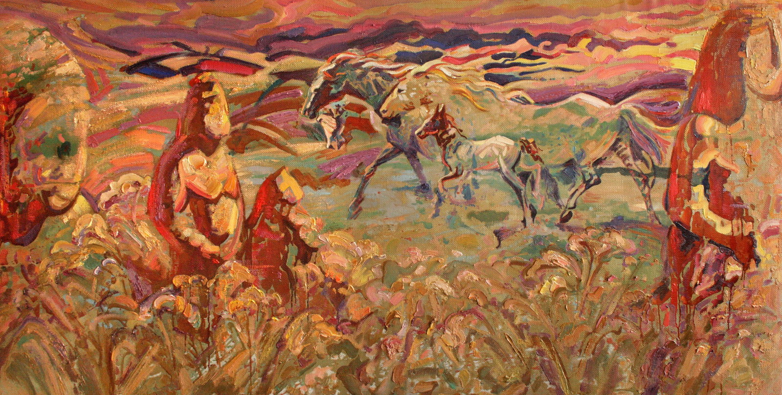 Oil painting In the steppe Leonid Pavlenko: Title: Oil painting In the steppe Leonid Pavlenko Description: 12PAVL Painter: Leonid Pavlenko Size: 85x170 cm/33.46x66.92 inches Components: oil, canvas Original painting CONDITION: excellent ARTIST: