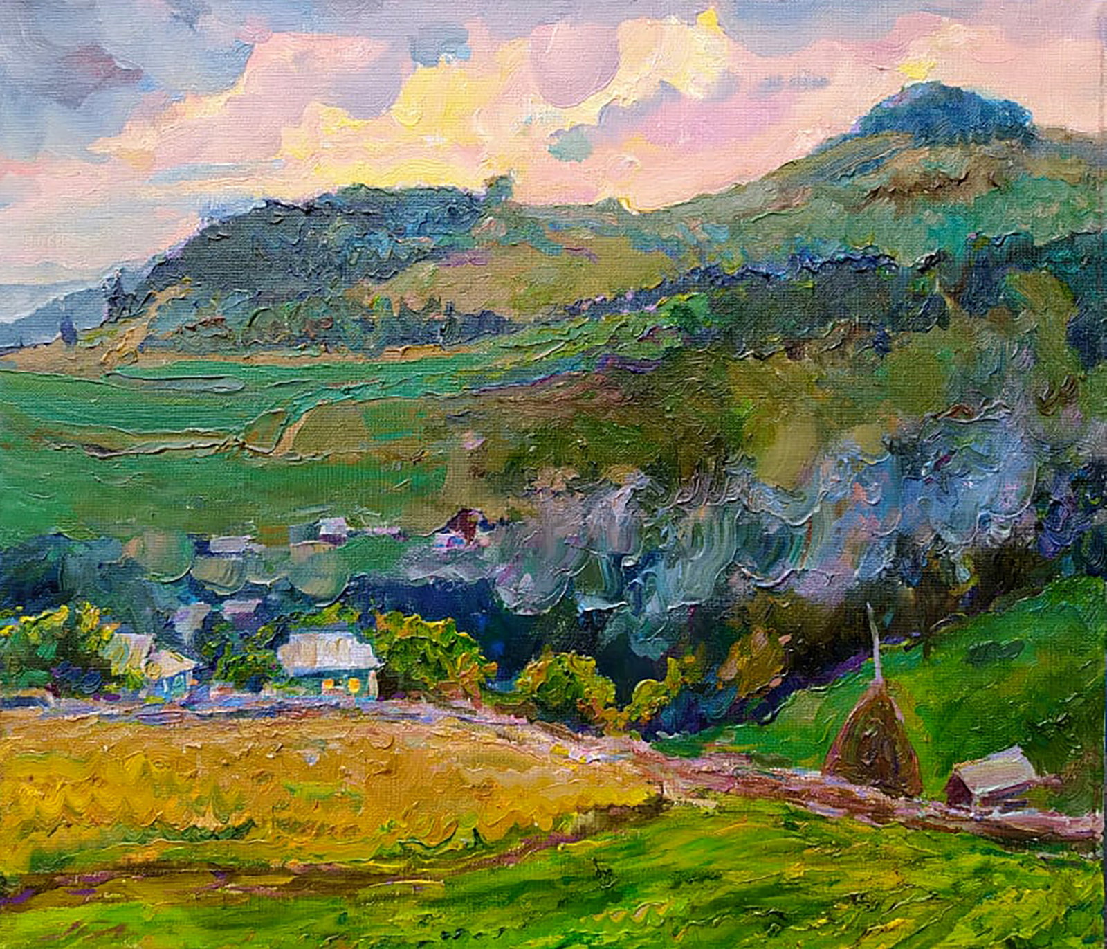 Oil painting Evening in the mountains Leonid Pavlenko: Title: Oil painting Evening in the mountains Leonid Pavlenko Description: 16PAVL Painter: Leonid Pavlenko Size: 46x53 cm/18.11x20.86 inches Components: oil, canvas Original painting CONDITION: excelle