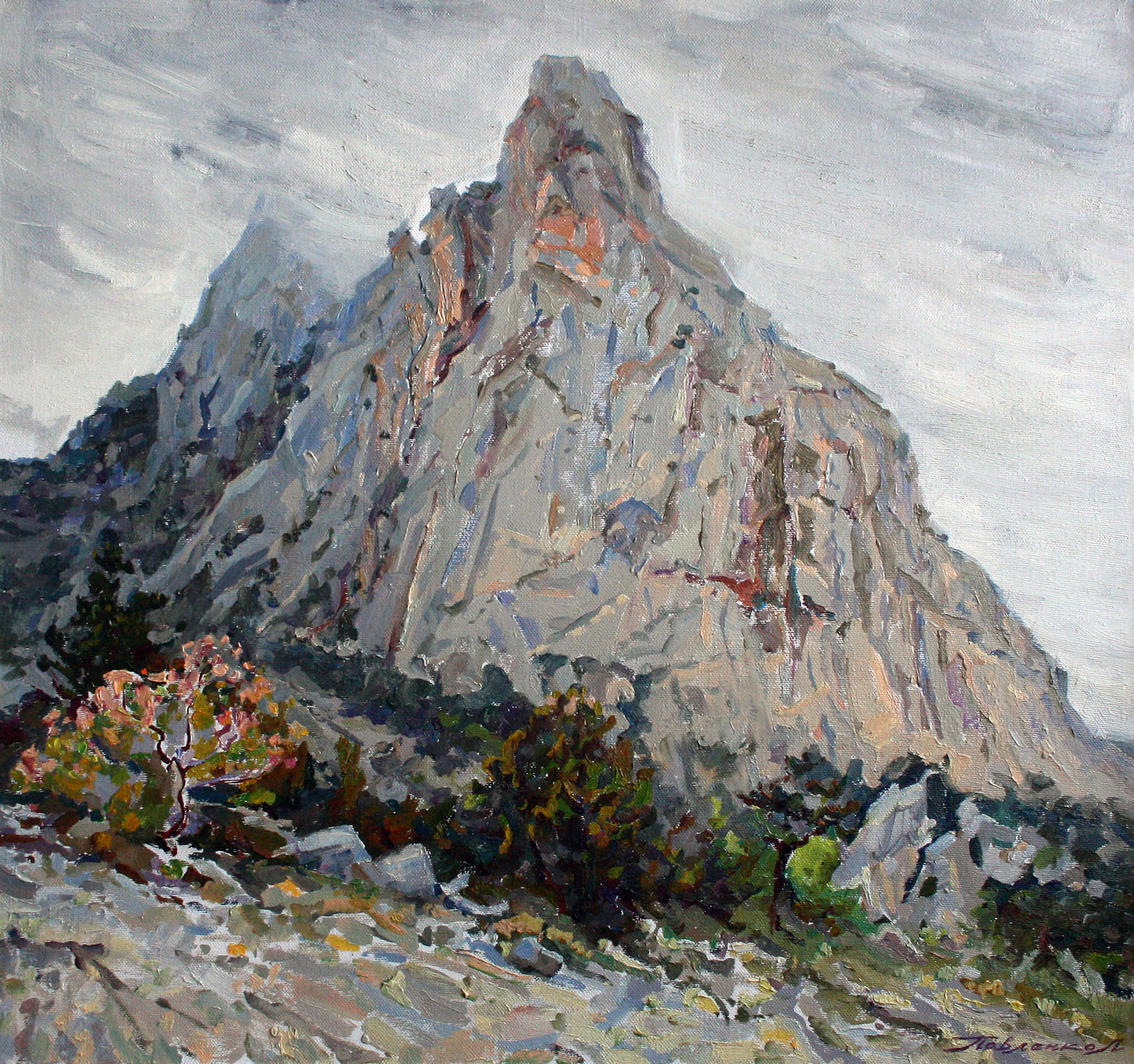 Oil painting Rocky mountain Leonid Pavlenko: Title: Oil painting Rocky mountain Leonid Pavlenko Description: 24PAVL Painter: Leonid Pavlenko Size: 65x75 cm/25.59x29.52 inches Components: oil, canvas Original painting CONDITION: excellent ARTIST: